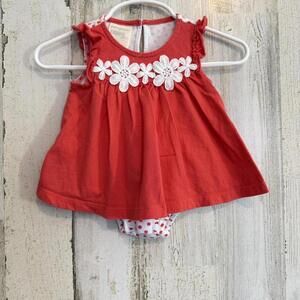 First Impressions Baby Dress 0-3 Months Floral Applique and Polka Dot Bottom